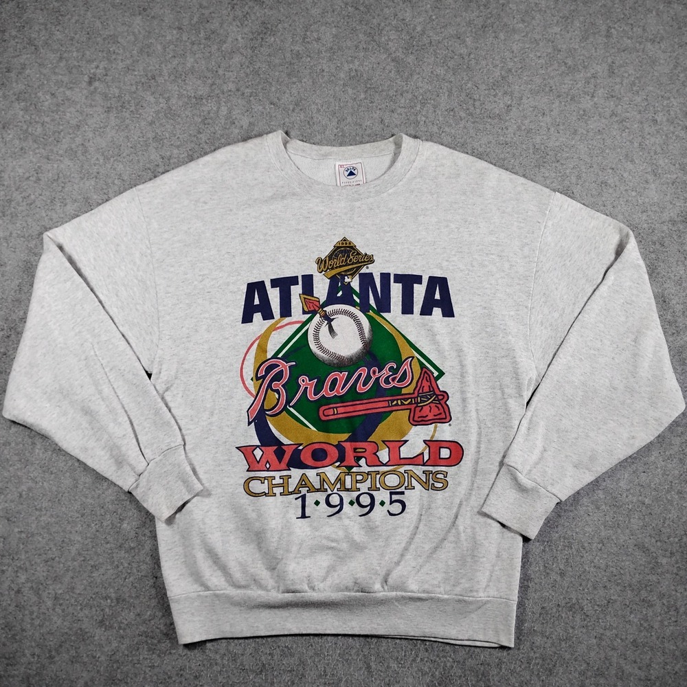 Vintage Atlanta Braves 1995 World Champions Sweatshirt Delta XL Heather Gray USA